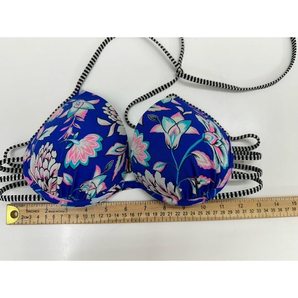 Shade and Shore Womens Swimsuit Bikini Top Padded Push Up Blue Floral - Picture 7 of 8